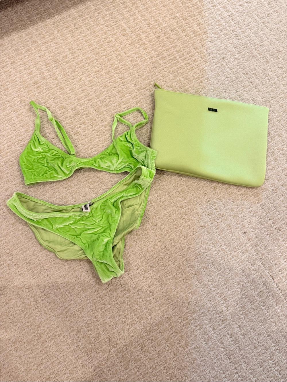 triangl swimwear Lime Green Velvet Bikini with Matching Pouch